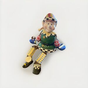 Vintage 2001 CMG 7" Ceramic Elf Figurine with Dangle Legs Multicolor Holiday
